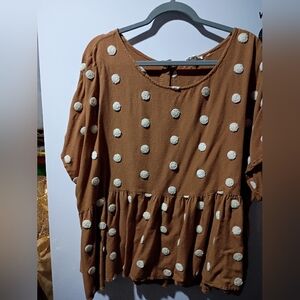 Stylish Brown Polka Dot Blouse